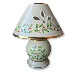 Vintage Lenox Holiday Candle holder Lamp Holly Theme ceramic tea light cream